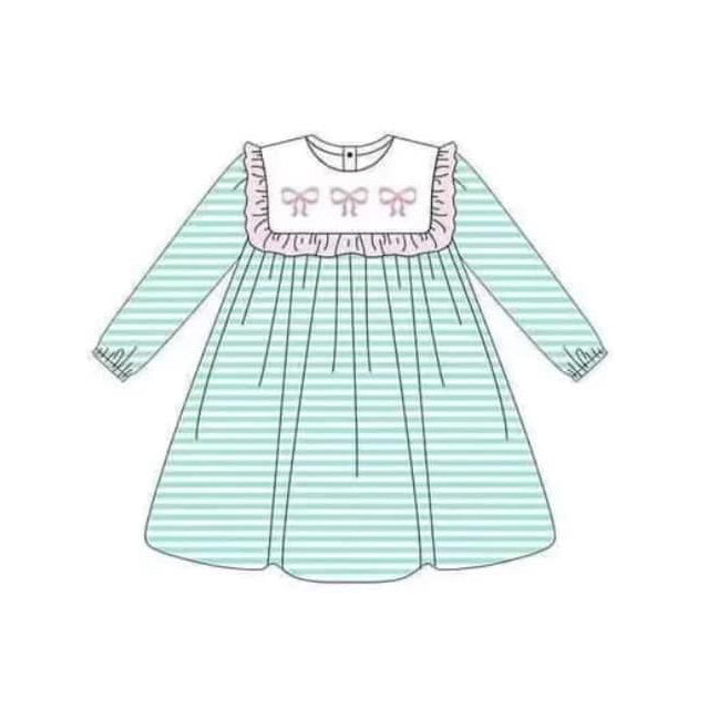 Toddle baby girls blue stripes pink bow boutique dress preorder
