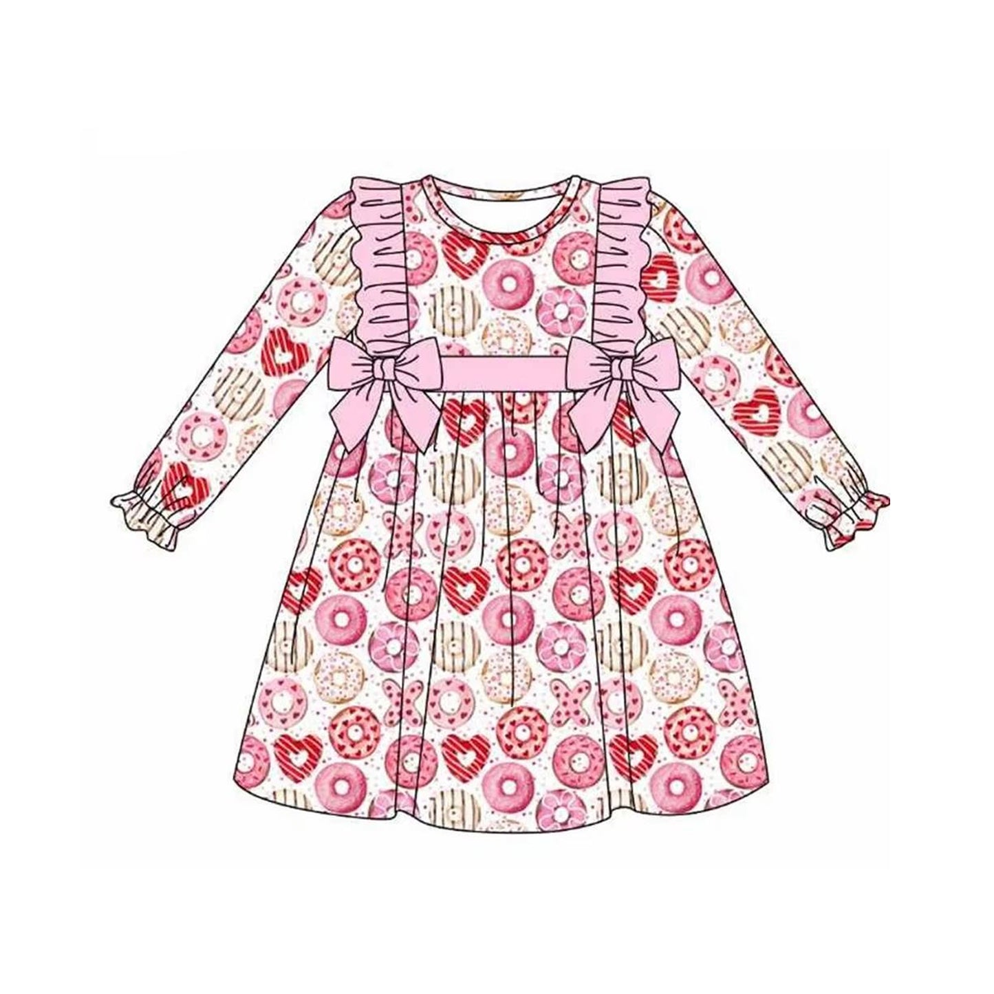 Valentines day pink donuts long sleeve dress preorder