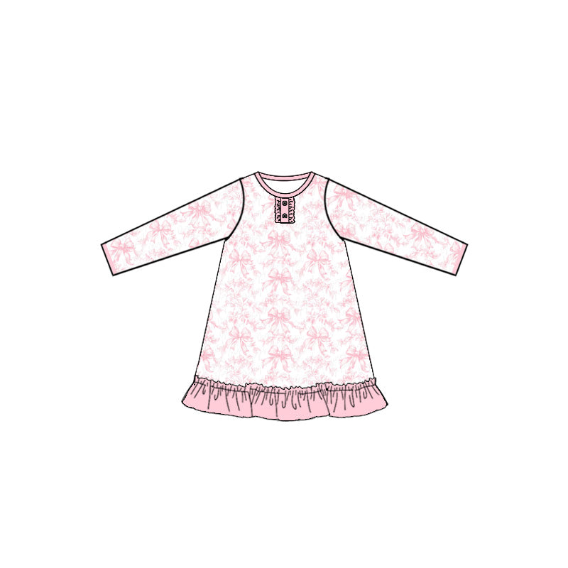 Pink bow baby girls long sleeve dress preorder