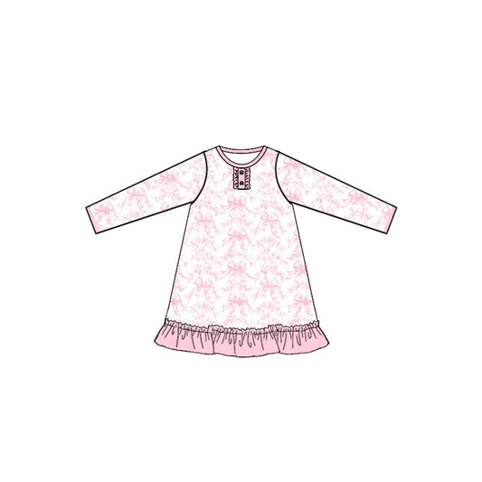 Pink bow baby girls long sleeve dress preorder