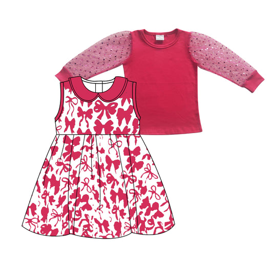 baby girls lace sleeve top pink bow dress two pcs clothes preorder