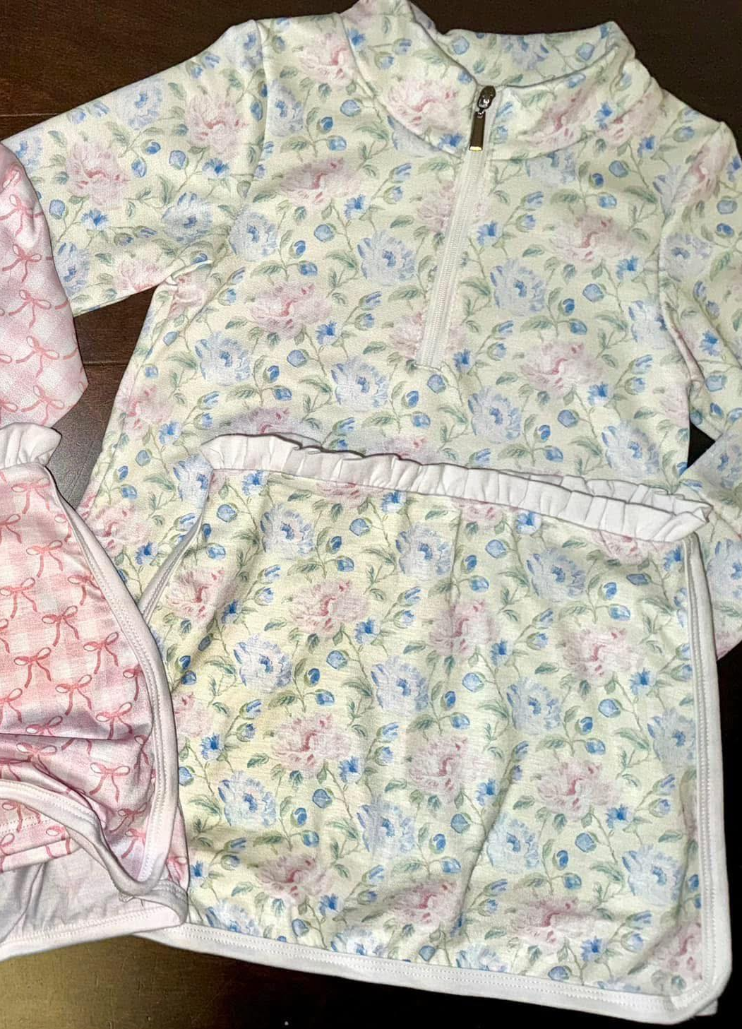 Pink blue floral long sleeve top matching skirt girls clothes preorder