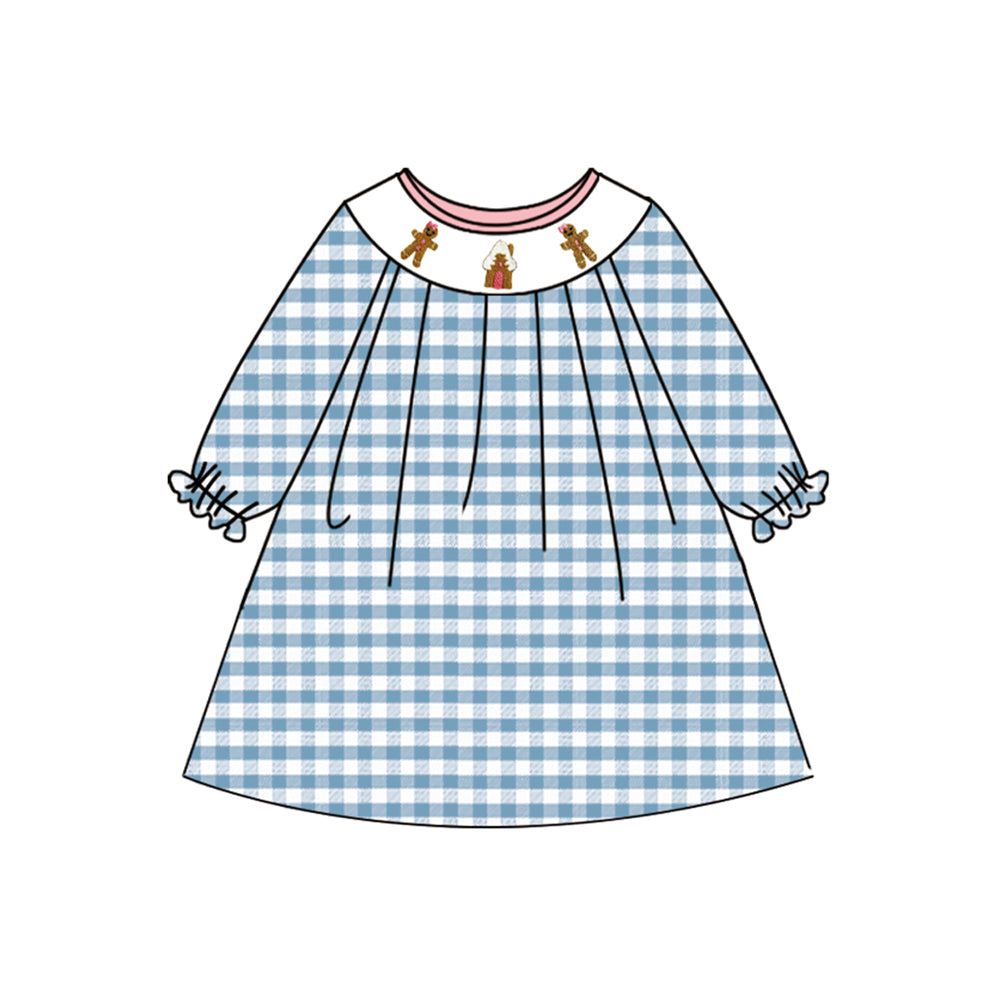 Toddle girls Christmas gingerbread long sleeve smocked dress preorder