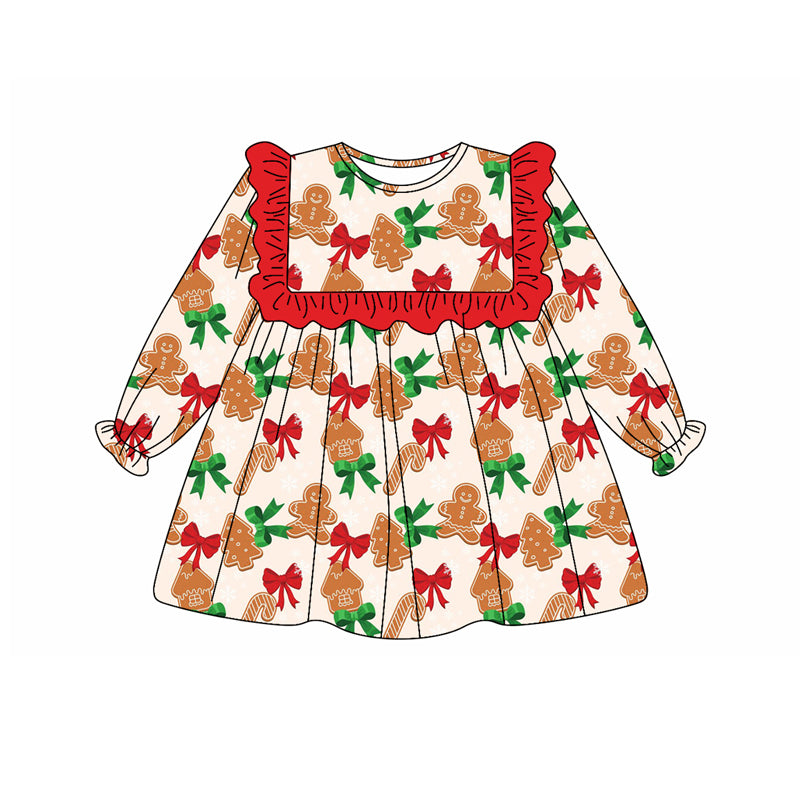 Toddle girls Christmas gingerbread candy cane long sleeve dress preorder