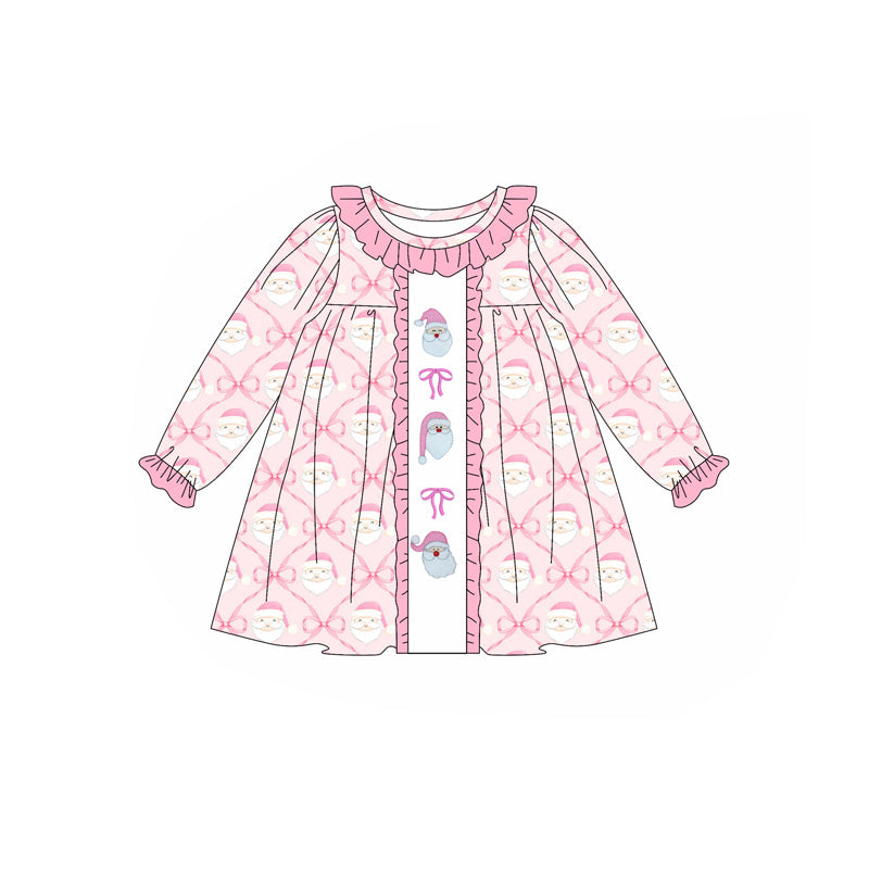 Christmas Santa Pink bow girls long sleeve dress preorder