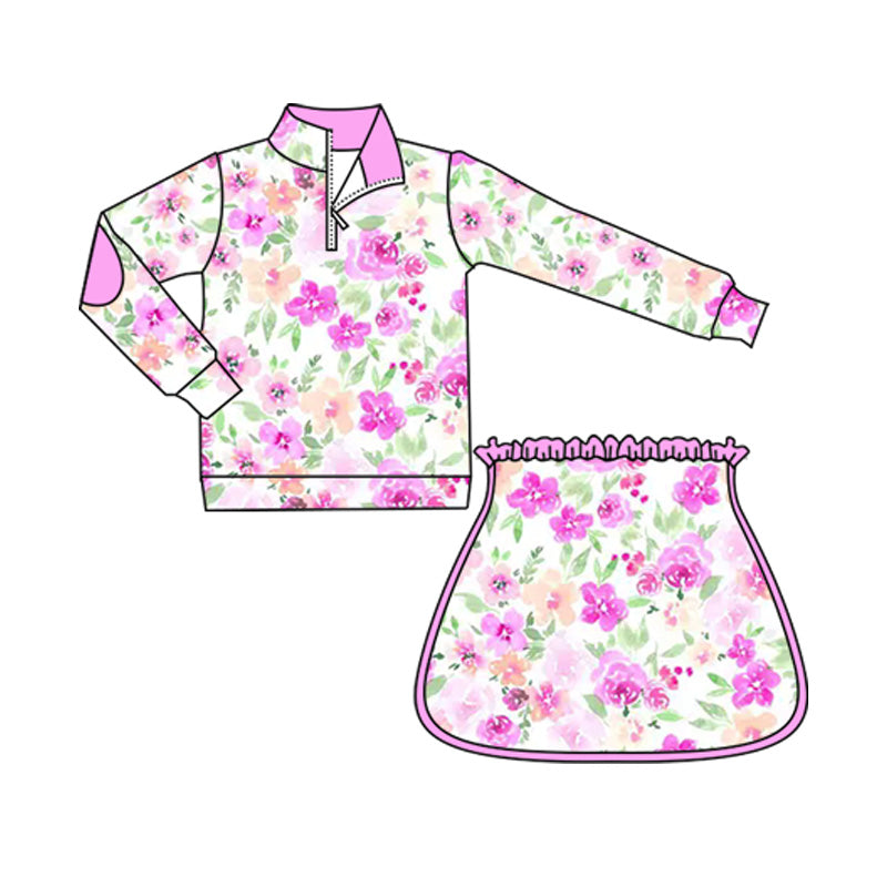 Toddle girls pink floral design top matching skirt outfit preorder