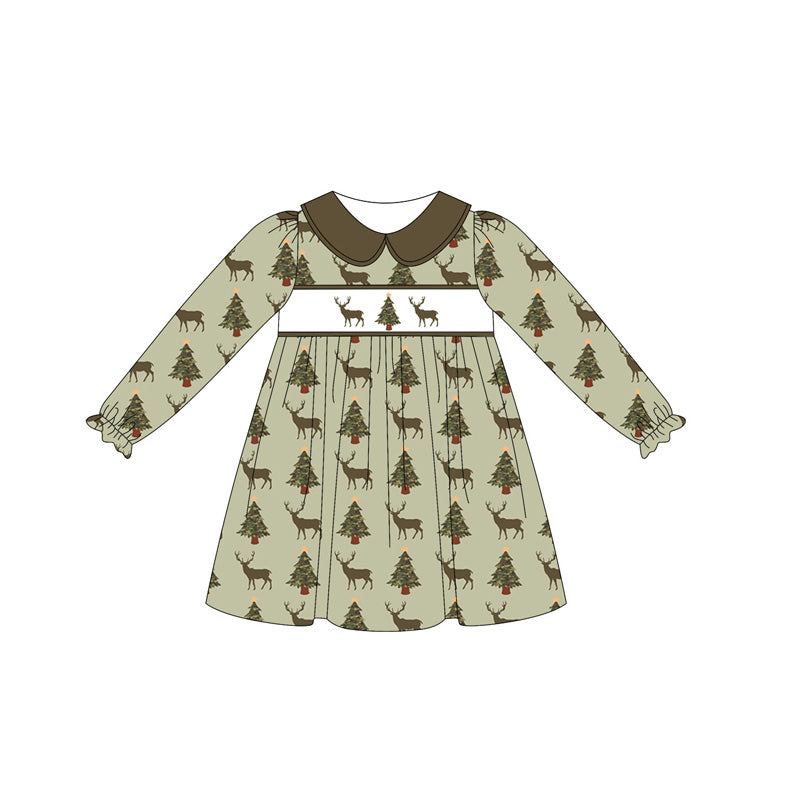 Toddle girls Christmas tree deer long sleeve dress preorder
