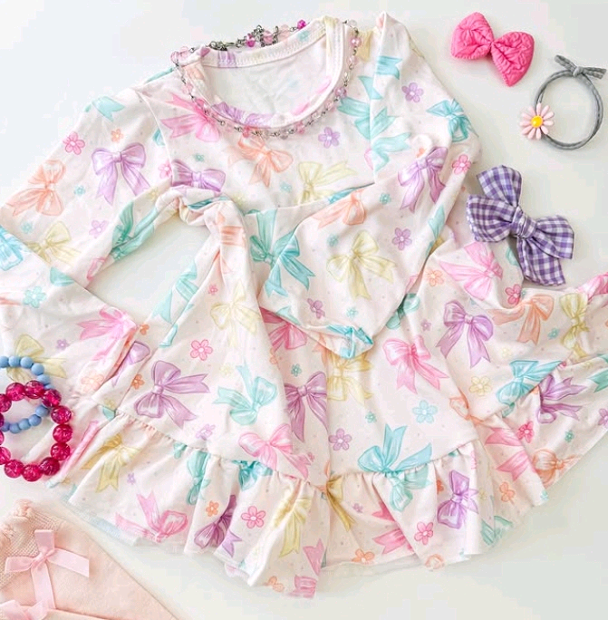 Baby girls colorful bow long sleeve fall dress preorder