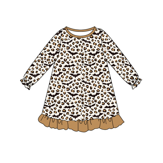 Baby girls Halloween bat leopard long sleeve dress preorder