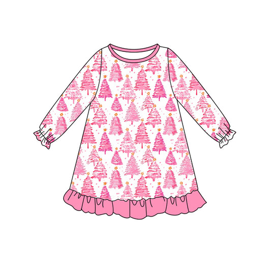 Baby girls pink Christmas tree long sleeve dress preorder