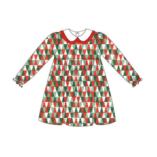 Baby girls Christmas red green tree long sleeve dress preorder