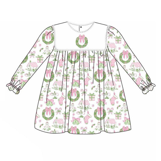 Baby girls Christmas design long sleeve dress preorder