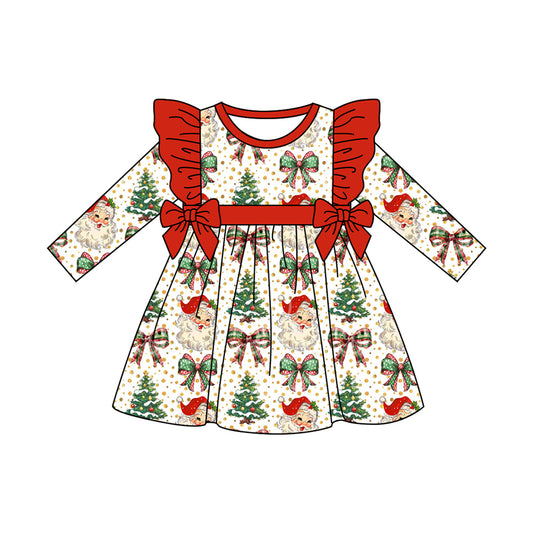 Baby girls Christmas tree santa claus long sleeve dress preorder