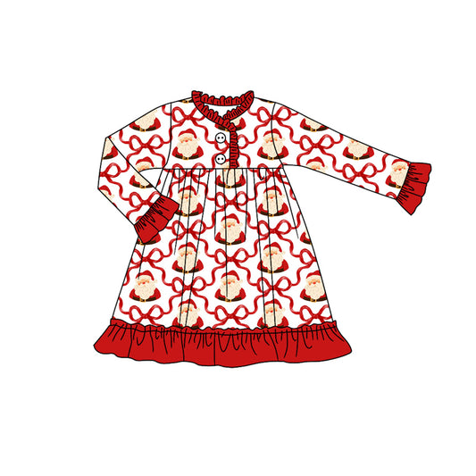 Baby girls Christmas santa claus red bow long sleeve dress preorder