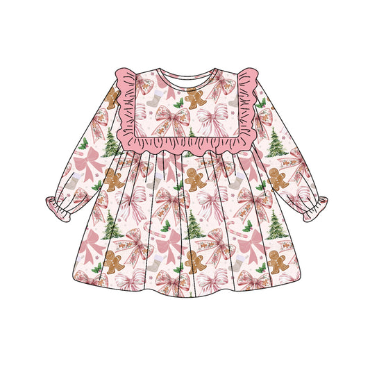 Baby girls Christmas tree bow long sleeve dress preorder