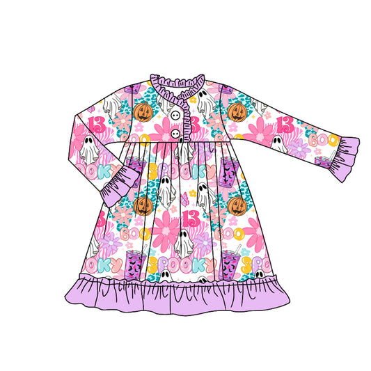 Baby girls Halloween ghost pumpkin long sleeve dress preorder