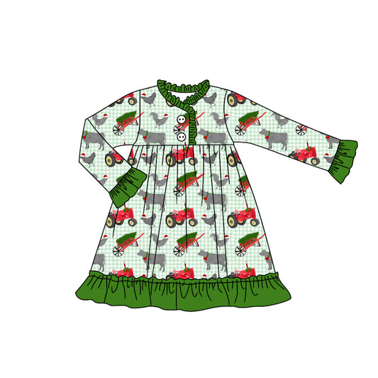 Baby girls Christmas farm cow animal long sleeve gown dress preorder