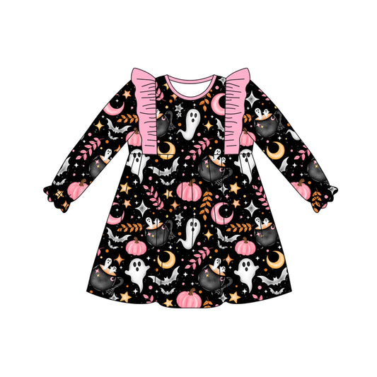 Halloween pumpkins ghost girls long sleeve dress preorder