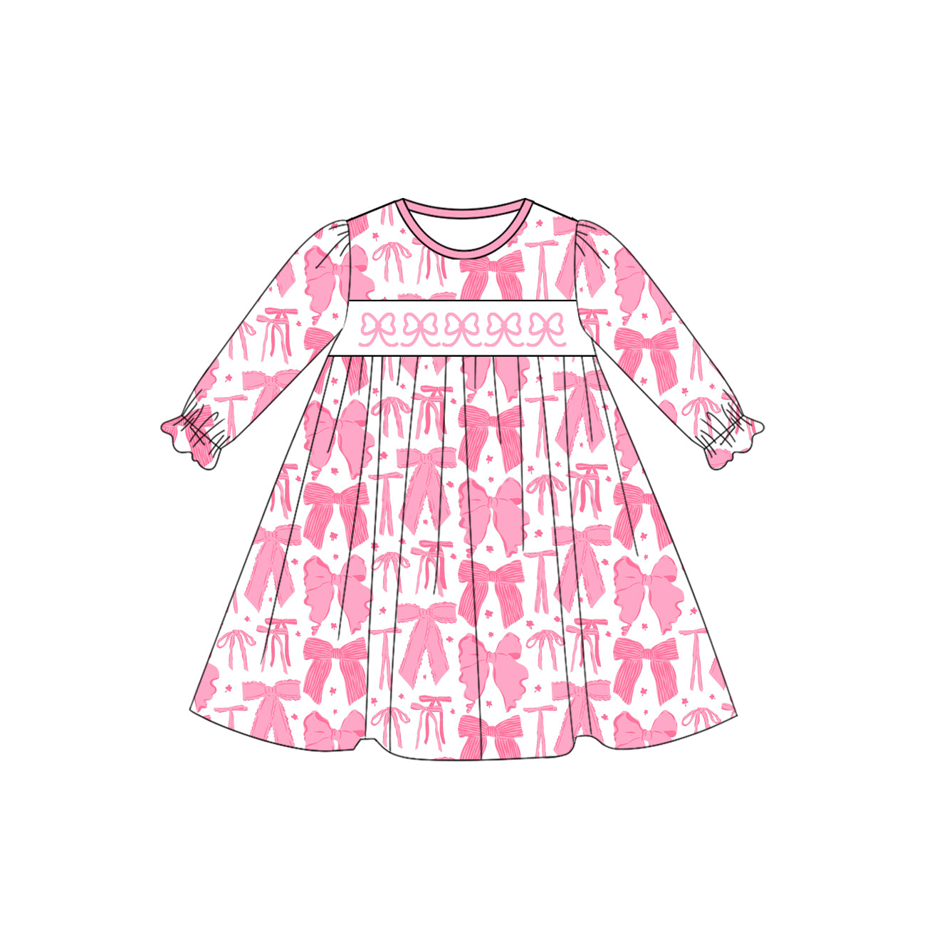 Pink bow girls long sleeve dress preorder
