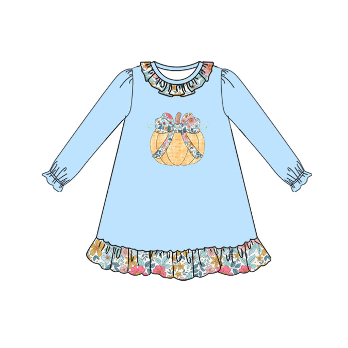Fall pumpkins design girls long sleeve dress preorder