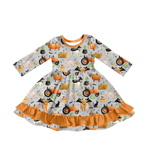 Halloween pumpkin animals design girls long sleeve dress preorder