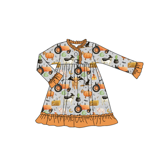 Halloween pumpkin animals design girls long sleeve gown dress preorder