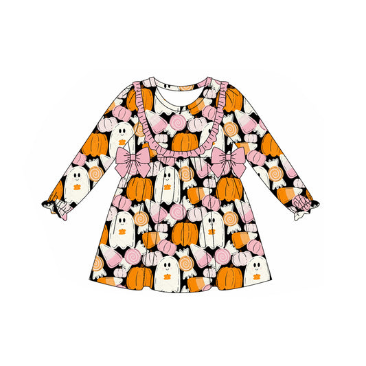 Halloween ghost pumpkins design girls long sleeve dress preorder