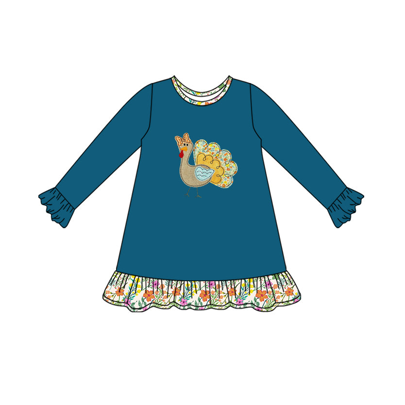 Thanksgiving turkey girls long sleeve ruffle dress preorder