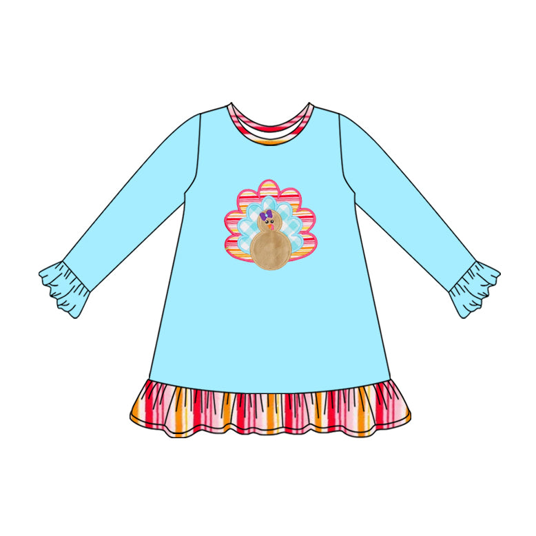 Thanksgiving turkey girls long sleeve boutique dress preorder