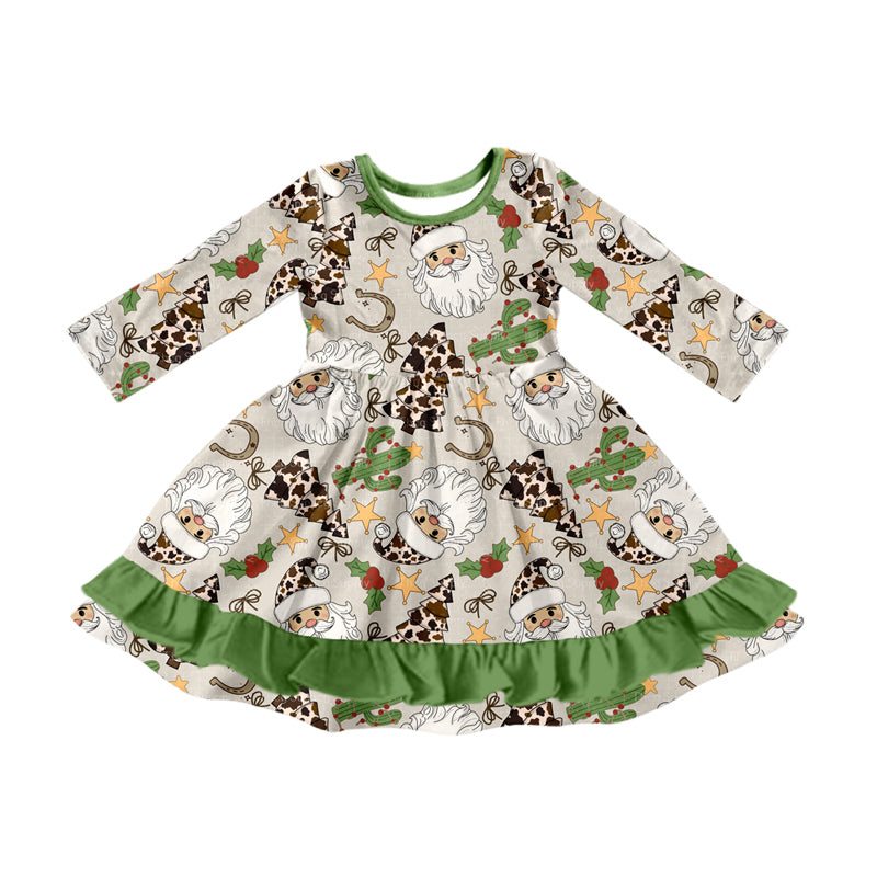 Western Christmas Santa girls long sleeve boutique dress preorder