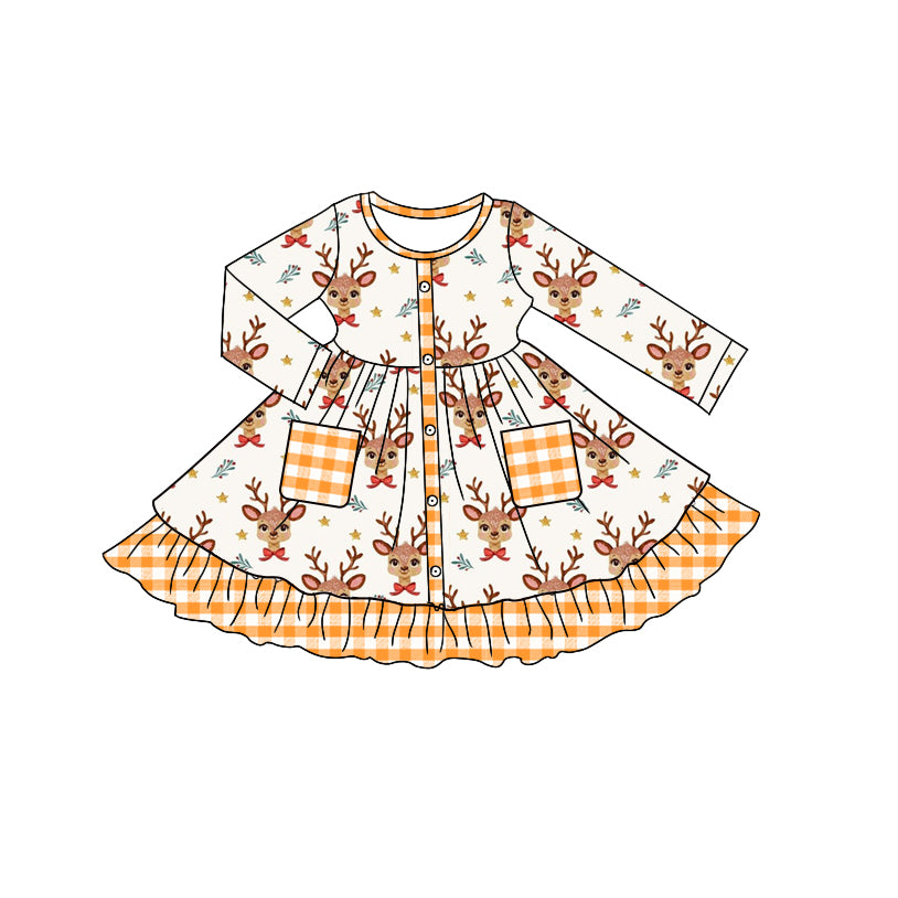 Christmas reindder girls long sleeve pocket dress preorder