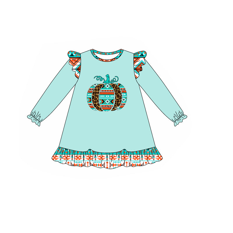 Western aztce pumpkins design girls long sleeve boutique dress preorder
