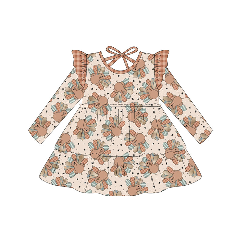Thanksgiving turkey design girls long sleeve boutique dress preorder