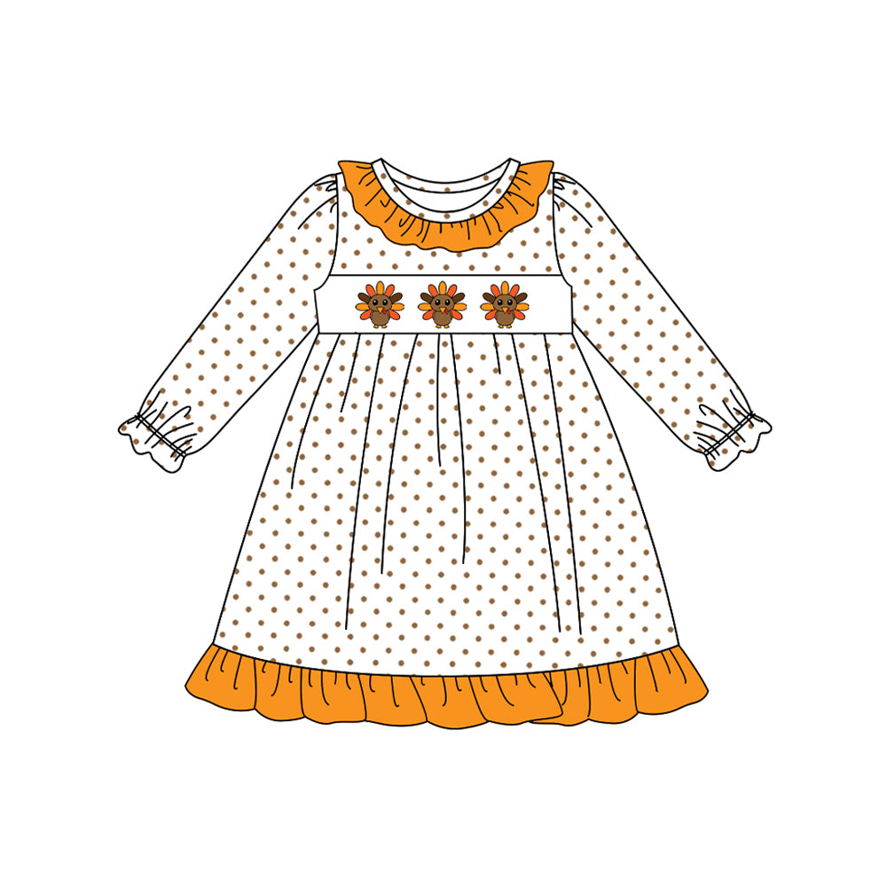 Thanksgiving turkey design girls long sleeve boutique dress preorder