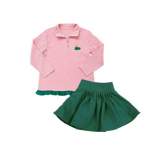Golf shirt green skirt girl long sleeve matching outfit preorder