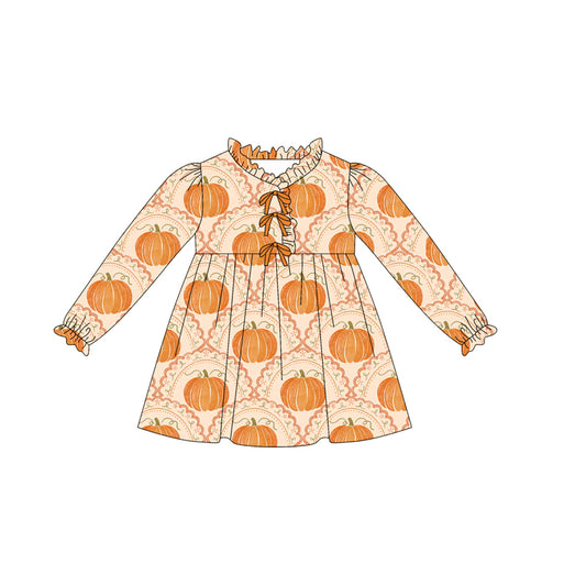 Fall pumpkin  design girls long sleeve boutique dress preorder