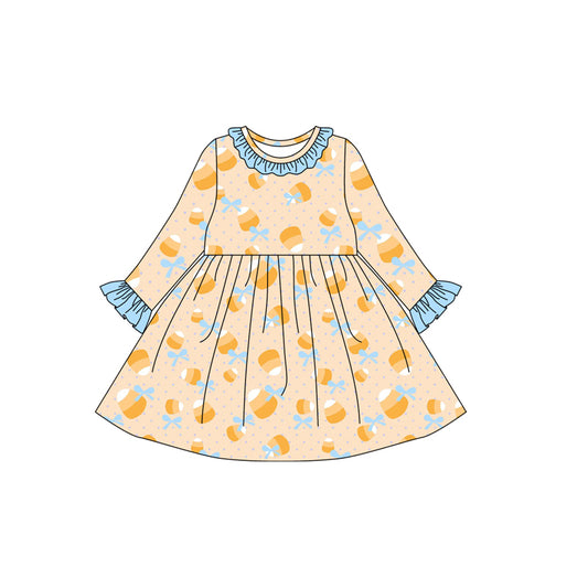 Halloween candy cane blue bow girls long sleeve boutique dress preorder
