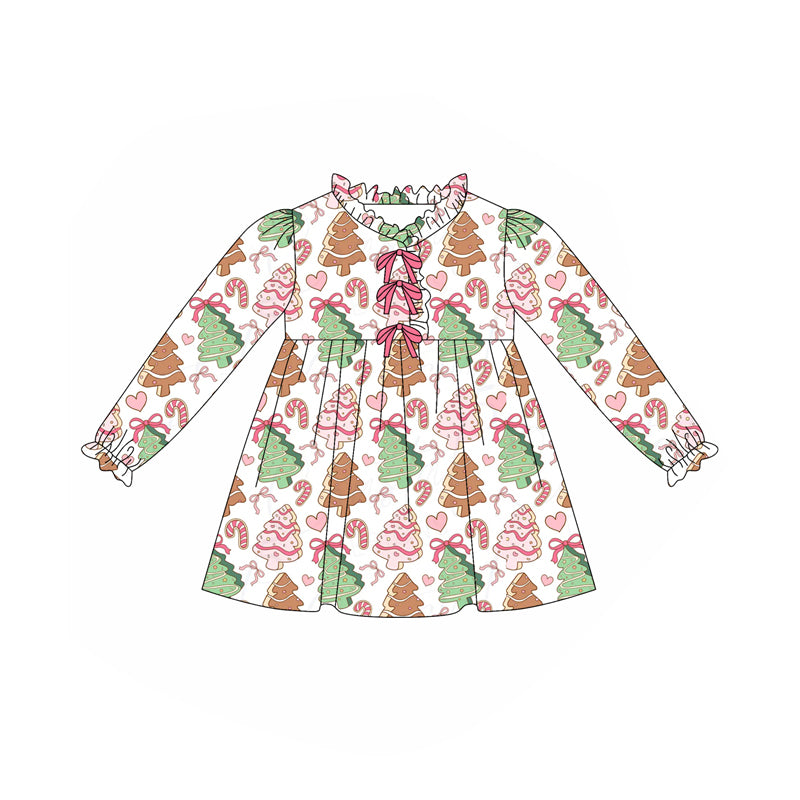 Christmas tree girls long sleeve boutique dress preorder