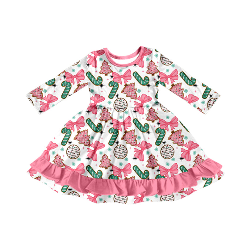 Christmas candy cane bow girls long sleeve boutique dress preorder