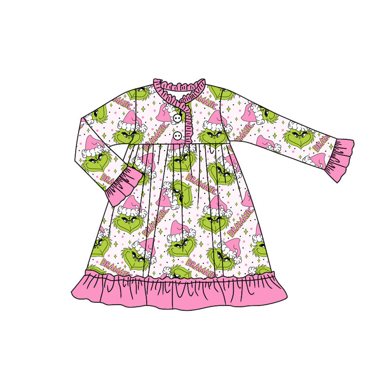 Christmas green face girls long sleeve gown dress preorder