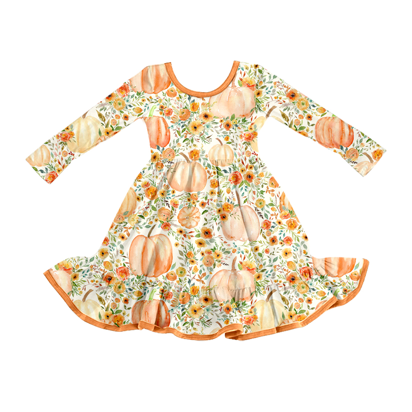 Toddle girls fall pumpkins floral design dress preorder