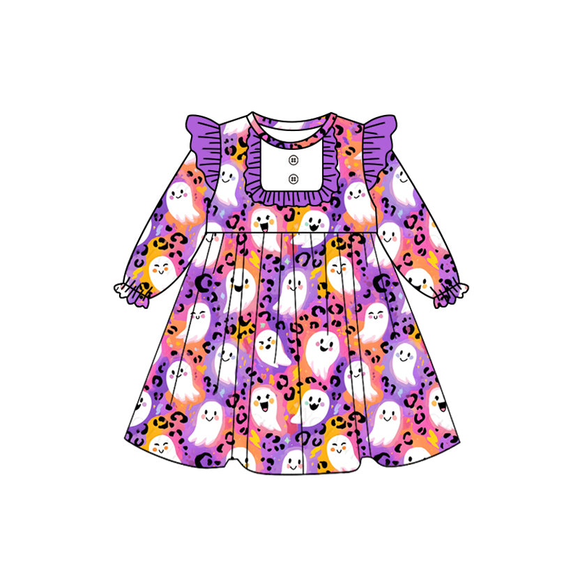 Halloween ghost leopard girls long sleeve dress preorder