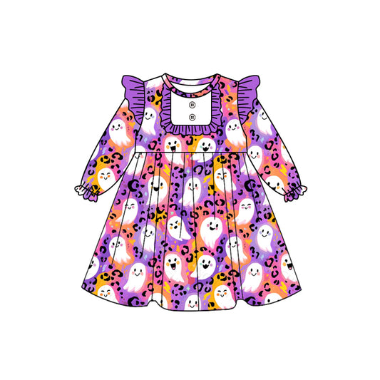 Halloween ghost leopard girls long sleeve dress preorder