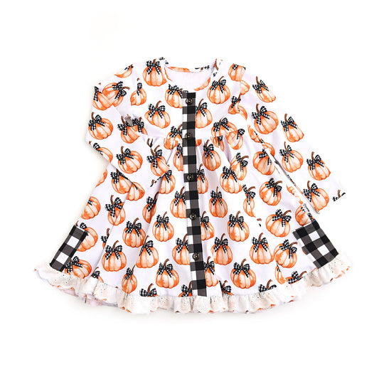 Fall pumpkin girls long sleeve pocket dress preorder