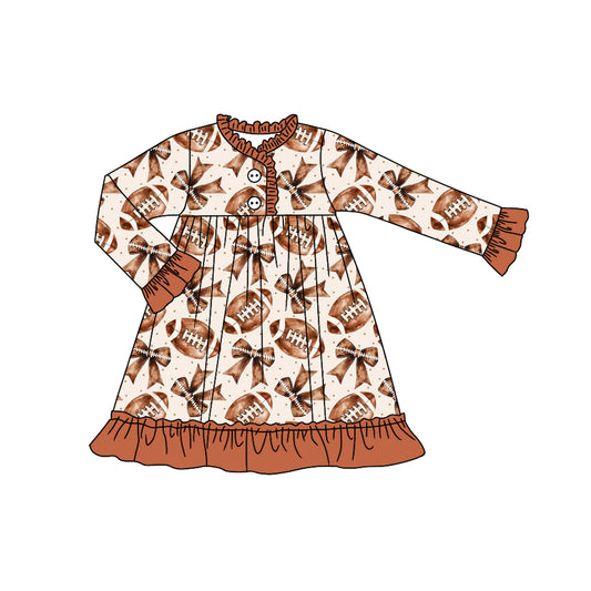 Football bow design girls long sleeve gown dress preorder