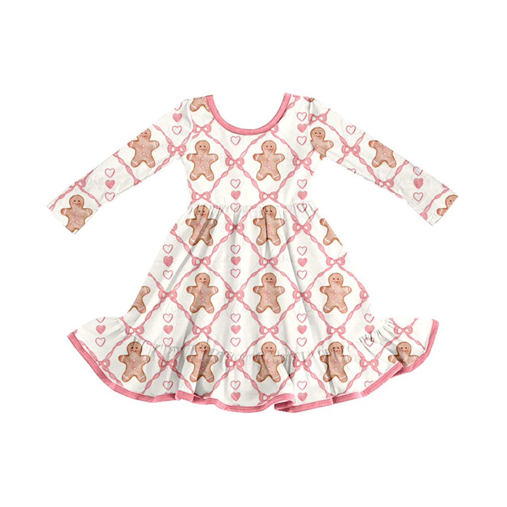 Christmas gingerbread design girls long sleeve dress preorder