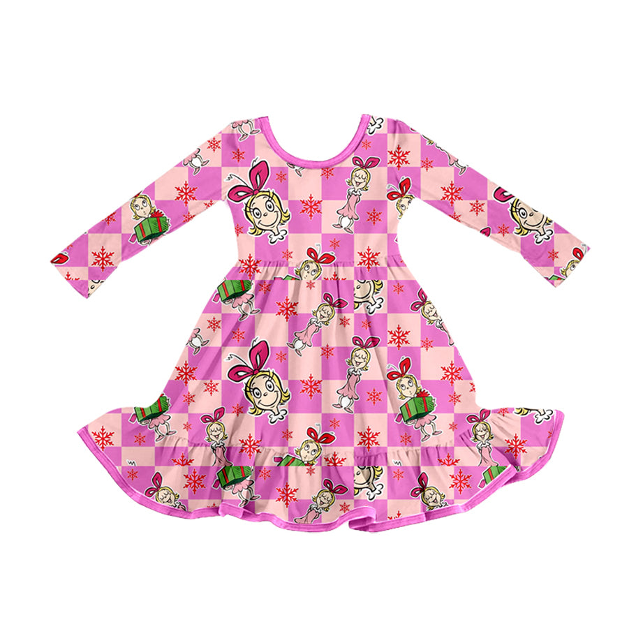 Christmas green face girls long sleeve dress preorder