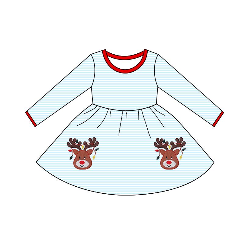 Christmas deer girls long sleeve dress preorder