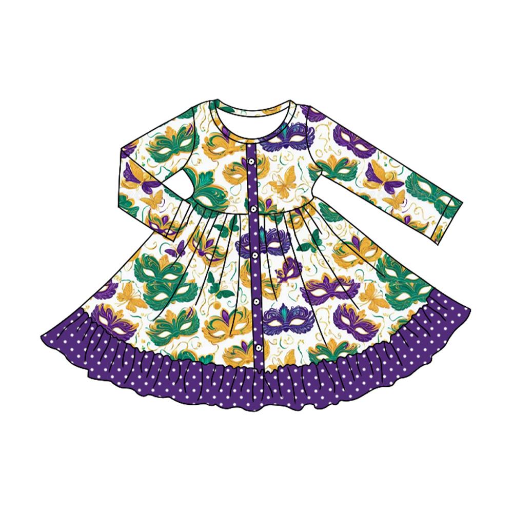 Mardi Gras mask girls long sleeve dress preorder