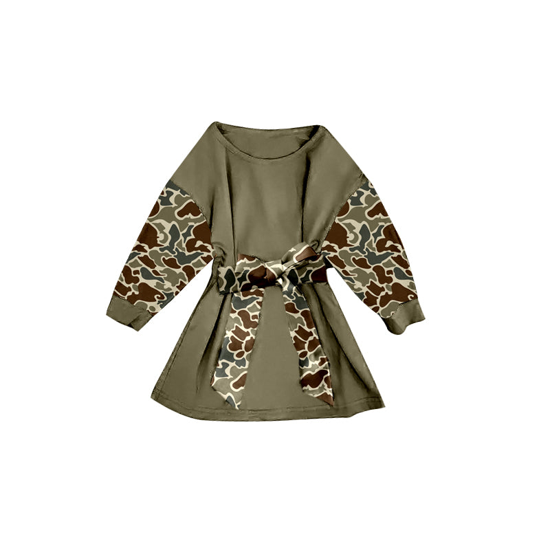 Dark green camo girls long sleeve dress preorder